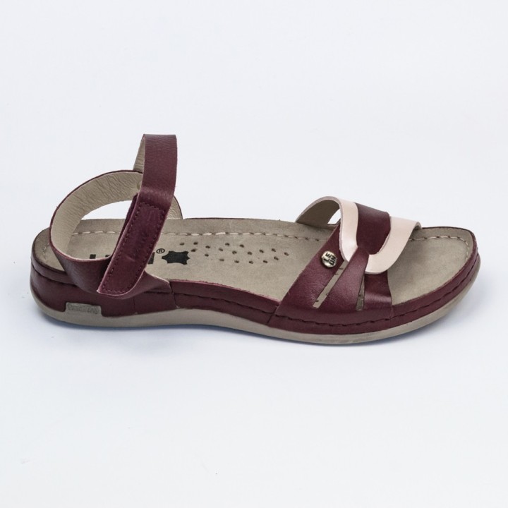 Sandale dama Leon 961, piele naturala, bordo/alb