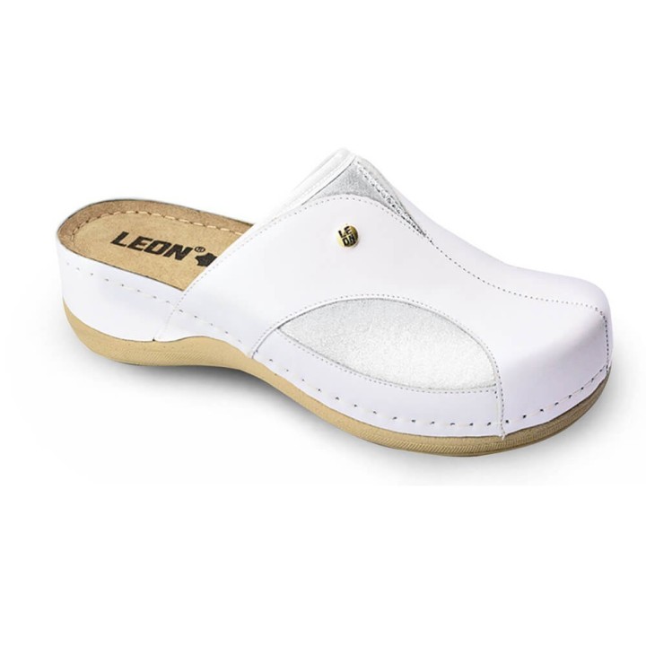 Saboti medicali dama Leon 912, piele naturala, alb