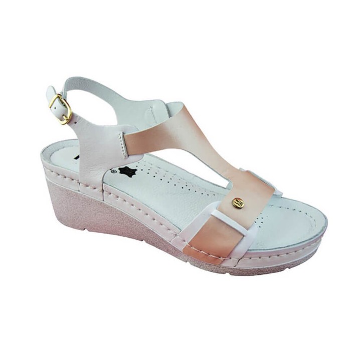 Sandale dama Leon 1010, piele naturala, alb/maro