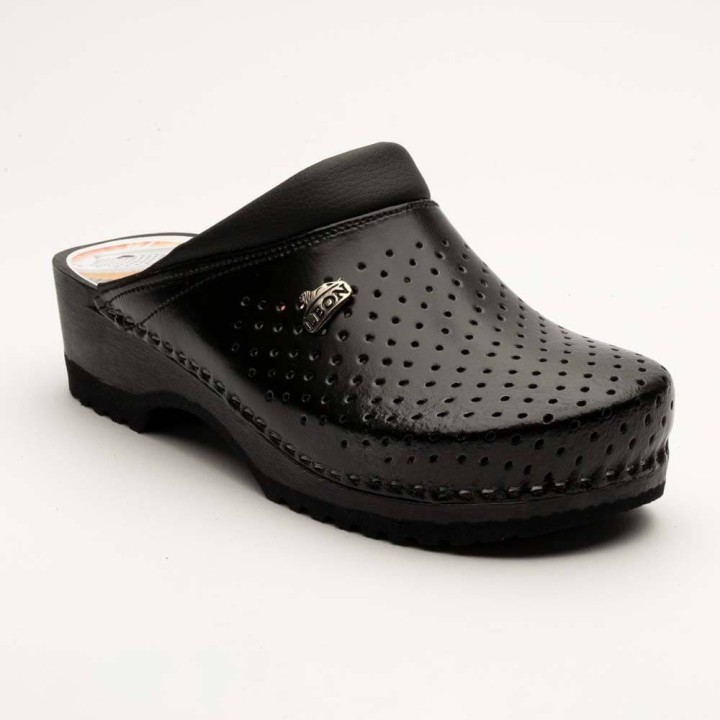 Saboti medicali unisex Leon B2, cu talpa din lemn, negru