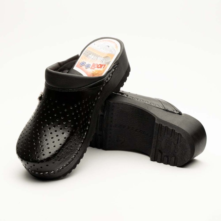 Saboti medicali unisex Leon B2, cu talpa din lemn, negru