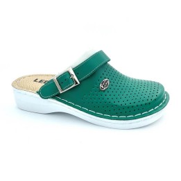 Saboti medicali barbati Leon V202M, piele naturala, cu bareta, verde