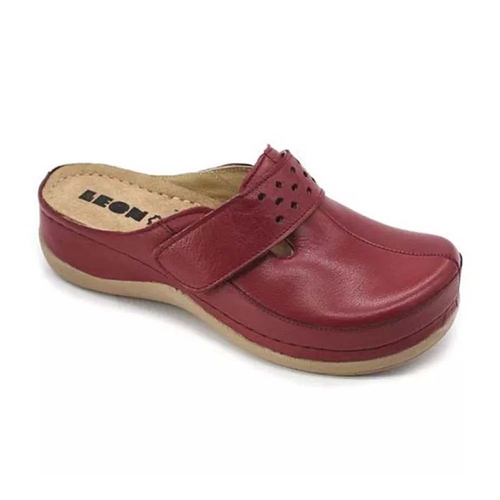 Saboti medicali dama Leon 902, piele naturala, bordo