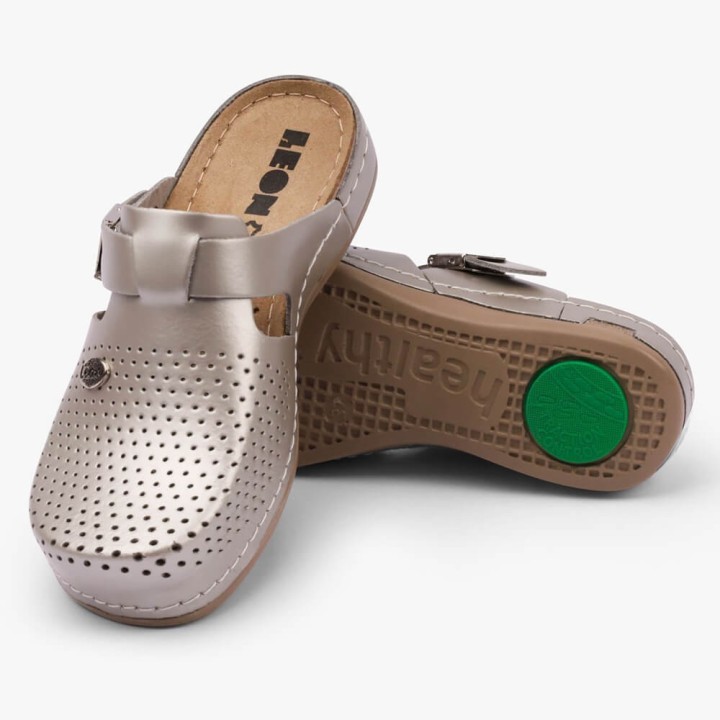 Saboti medicali dama Leon 950, piele naturala, sampanie