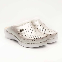 Saboti medicali unisex Leon PU100, piele naturala, alb perlat