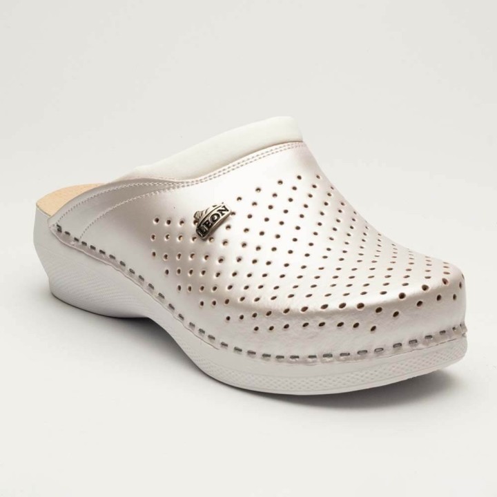 Saboti medicali unisex Leon PU100, piele naturala, alb perlat
