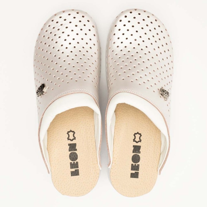 Saboti medicali unisex Leon PU100, piele naturala, alb perlat