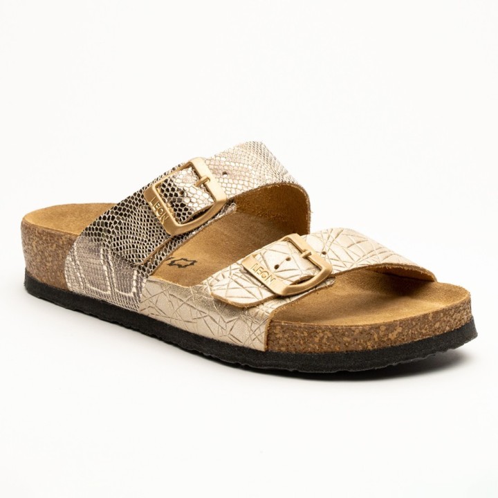 Saboti dama Leon 4011, de vara, piele naturala, auriu snake