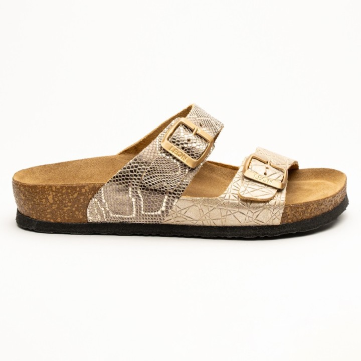 Saboti dama Leon 4011, de vara, piele naturala, auriu snake