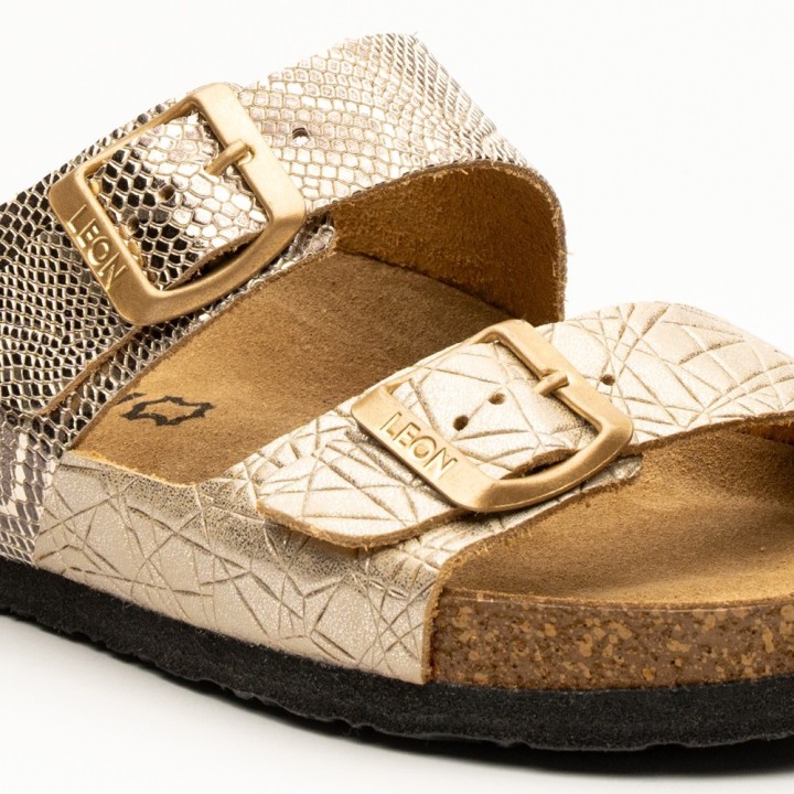 Saboti dama Leon 4011, de vara, piele naturala, auriu snake