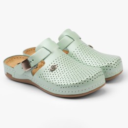 Saboti medicali dama Leon 950, piele naturala, verde perlat