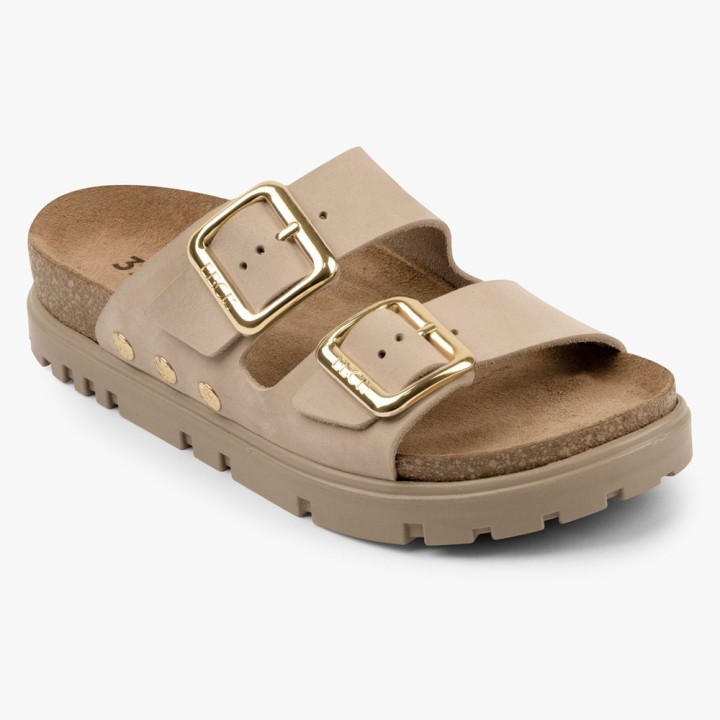 Saboti dama Leon 6011, de vara, piele naturala, cu bareta, bej