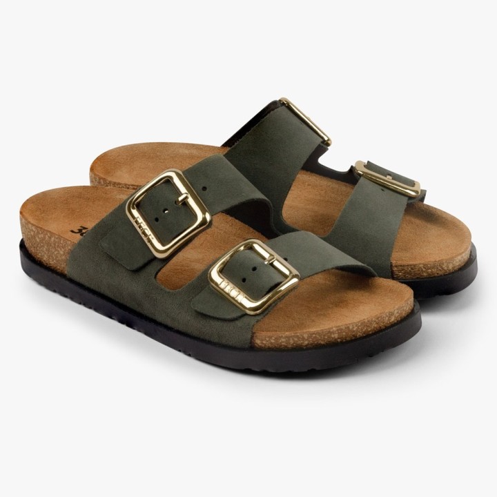 Saboti dama Leon 7010, de vara, piele naturala, cu bareta, verde