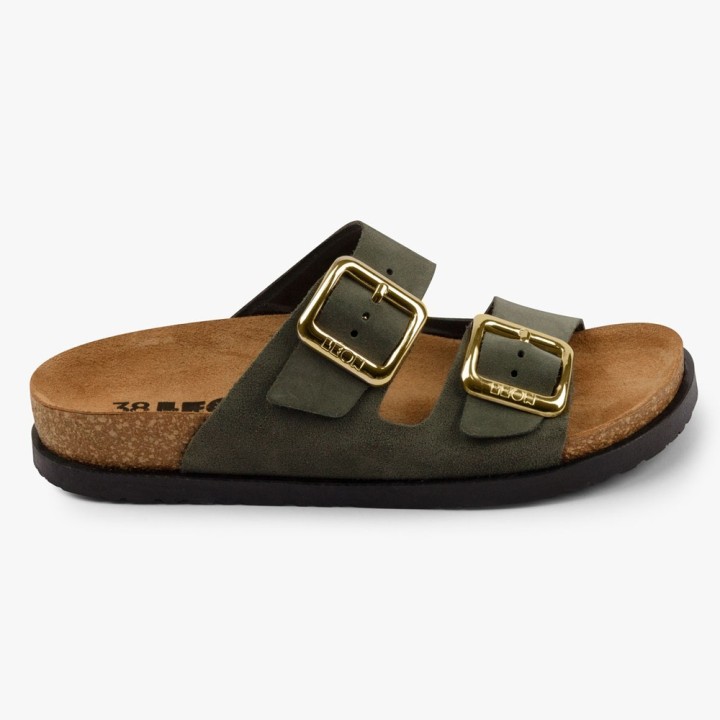 Saboti dama Leon 7010, de vara, piele naturala, cu bareta, verde
