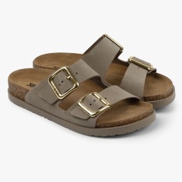 Saboti dama Leon 7010, de vara, piele naturala, cu bareta, gri